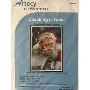 Holiday Artecy Counted Cross Stitch Pattern Santa Checking it Twice 14" x 20"